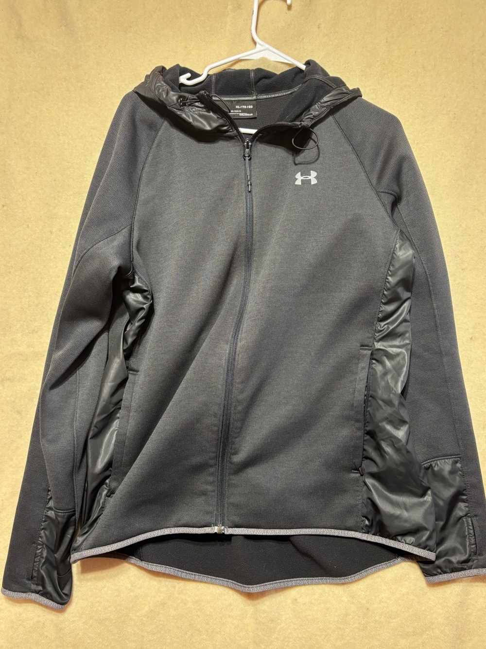 ♻️ Under Armour ColdGear Full Zip Hooded Jacket XL | Black Performance Fleece - Picture 2 of 10